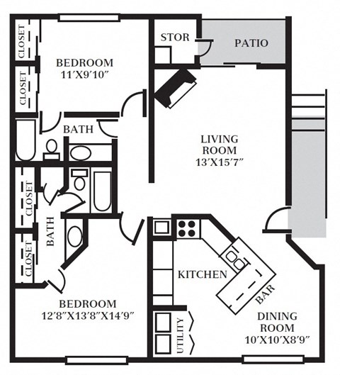E - 2 Bed - 2 Bath - 1018 sq ft